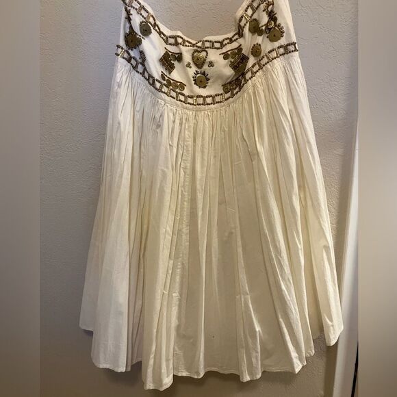 Boho Cream Midi Skirt with Brass Embelishments - Picture 1 of 7
